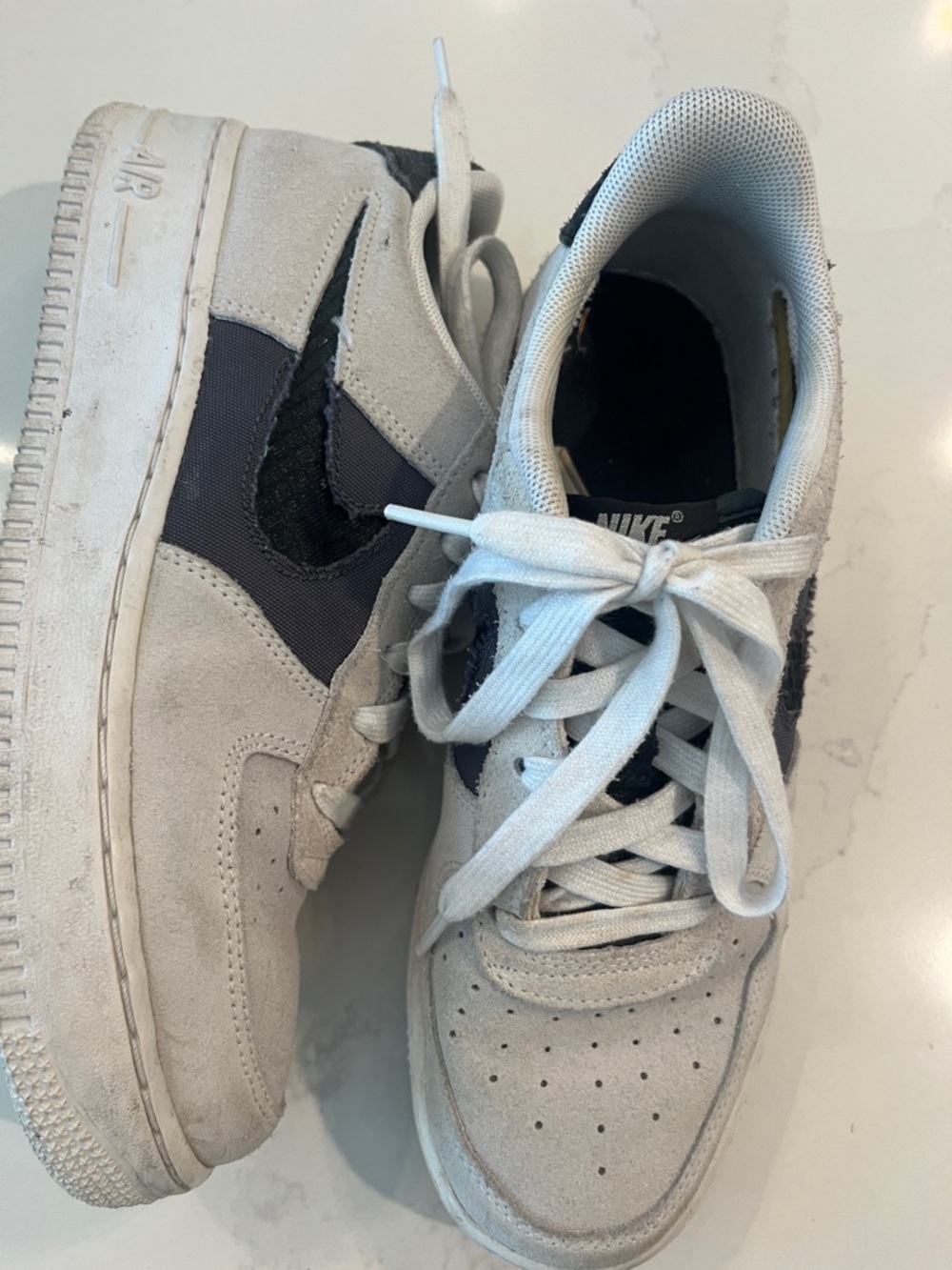 Nike Air Force 1 Low in Light Gray and Black Suede